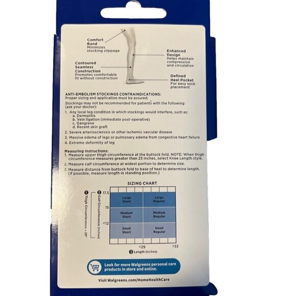 New Walgreens Thigh High Anti-Embolism Stockings 1 Pair White. Size Medium - Picture 2 of 3